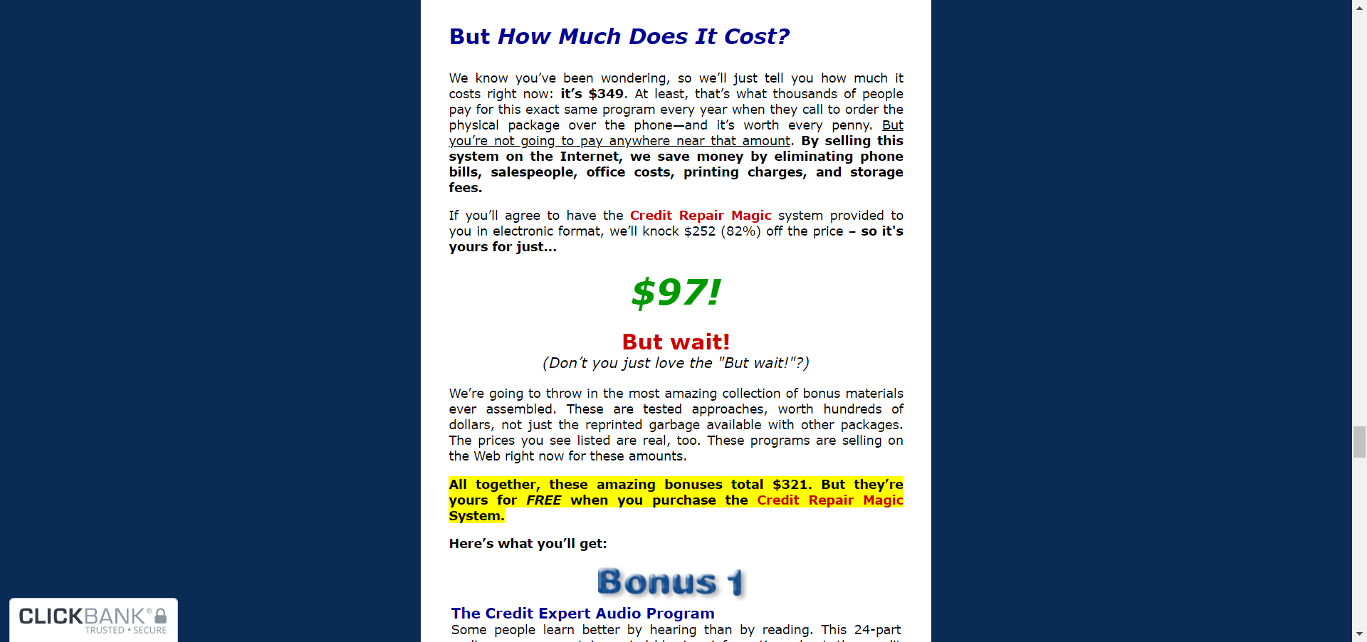 Credit Repair Magic pricing