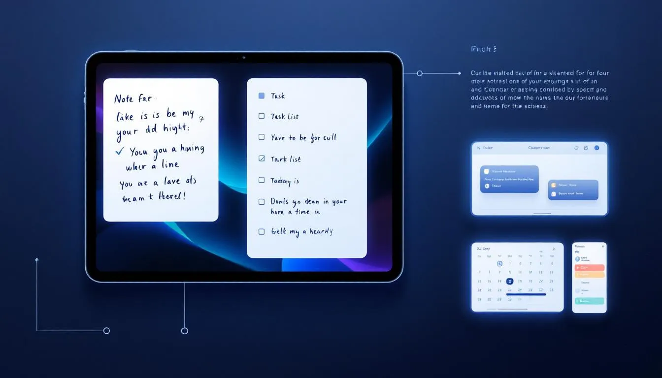 Diff&eacute;rentes applications de prise de notes sur tablette, montrant une interface utilisateur moderne.
