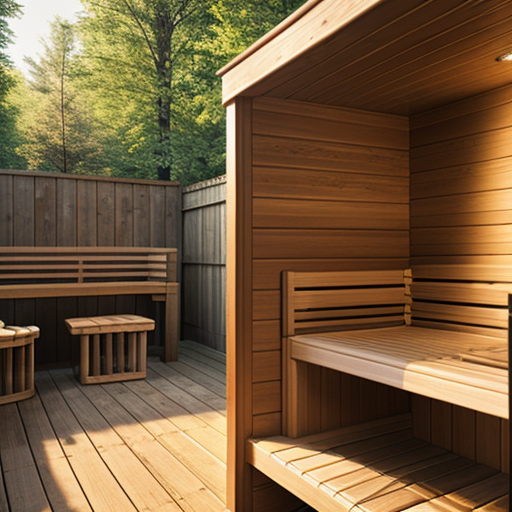 Image of a backyard wooden den sauna design for the family.