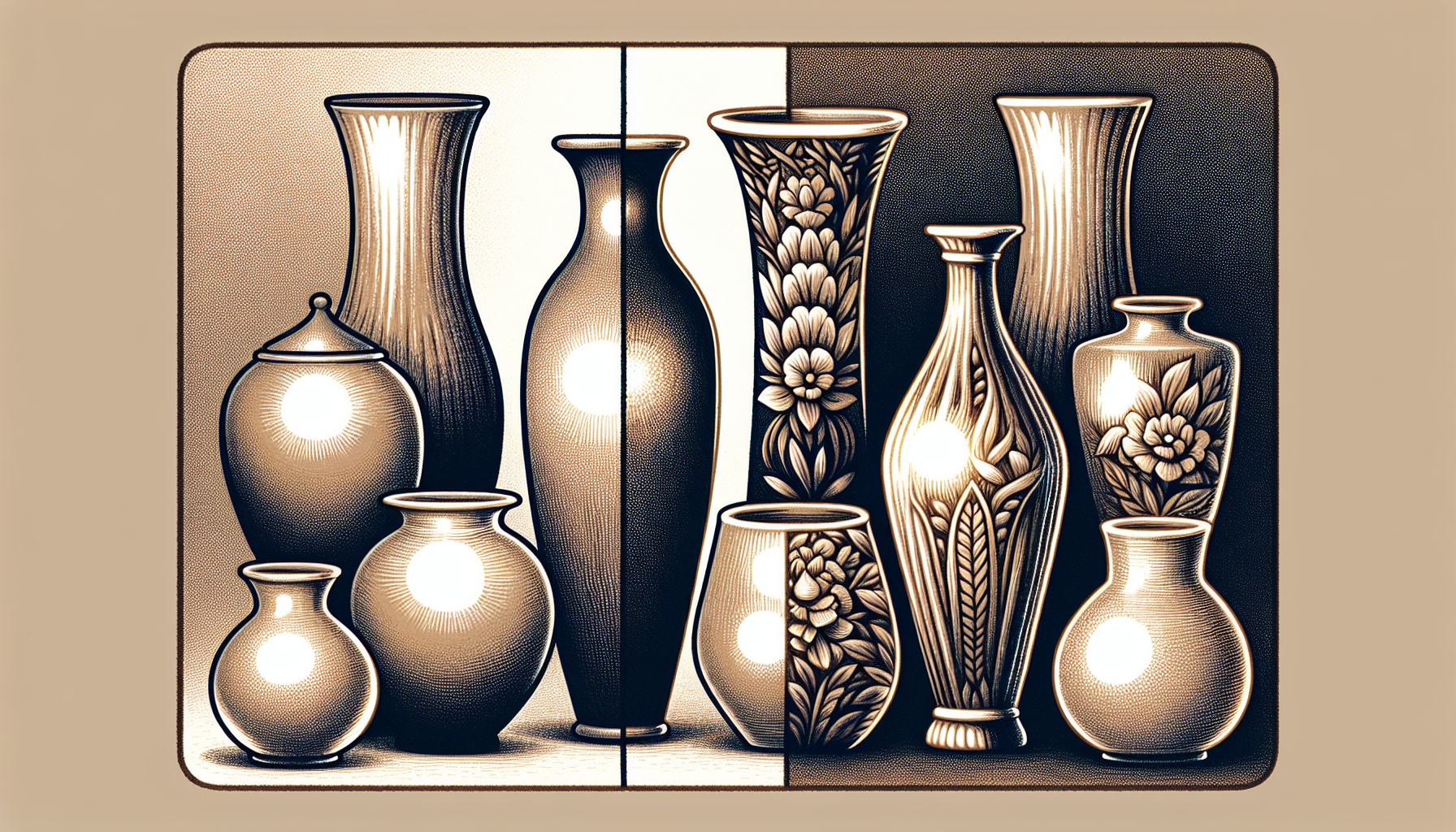 Comparison of glazed and unglazed ceramic and porcelain vases