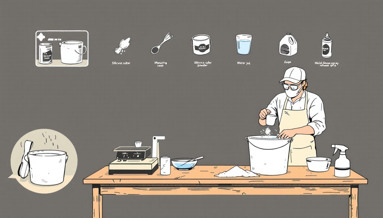 Mixing silicone rubber for mold making, showing the process of how to cast silicone rubber.