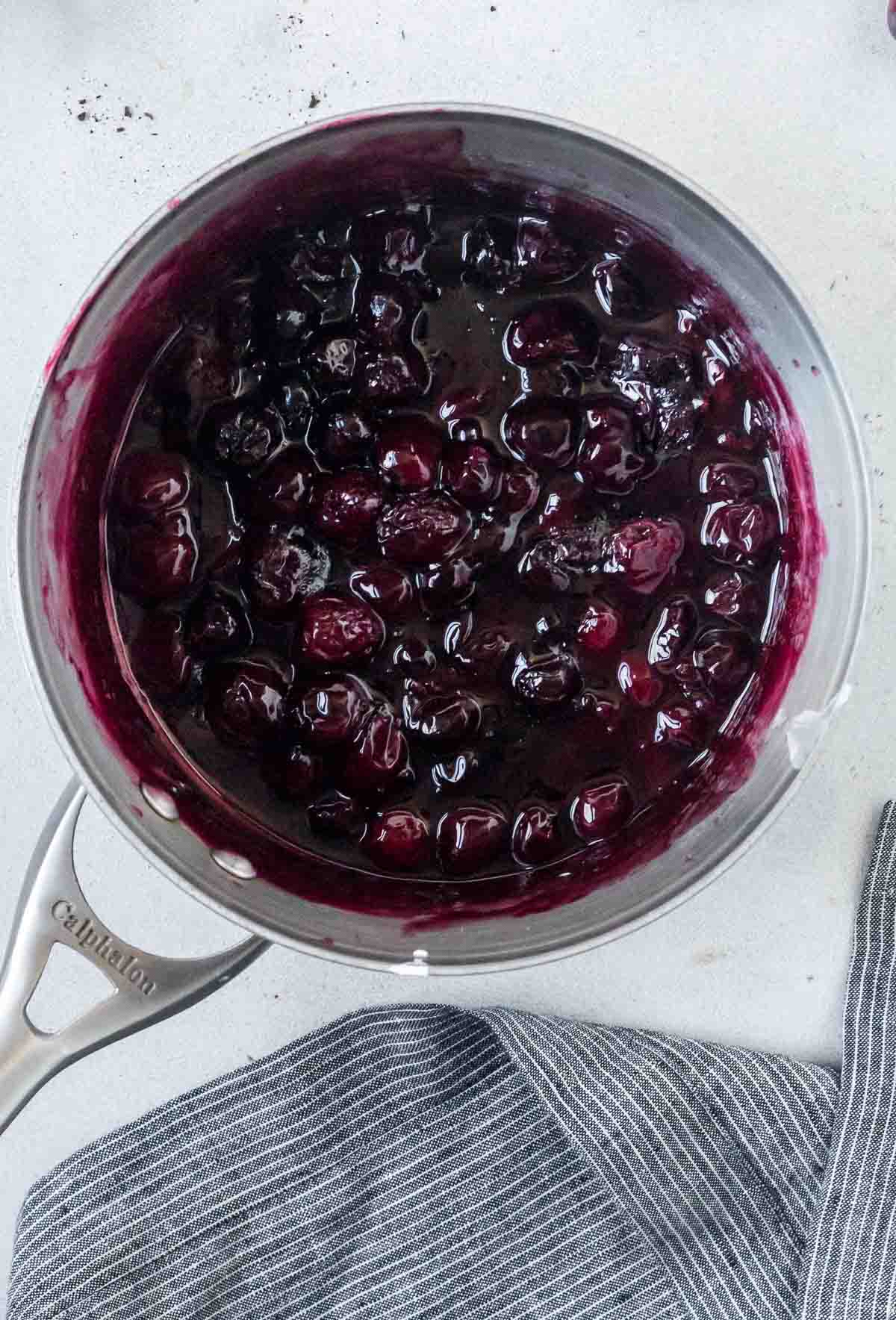 saucepan of cherry topping