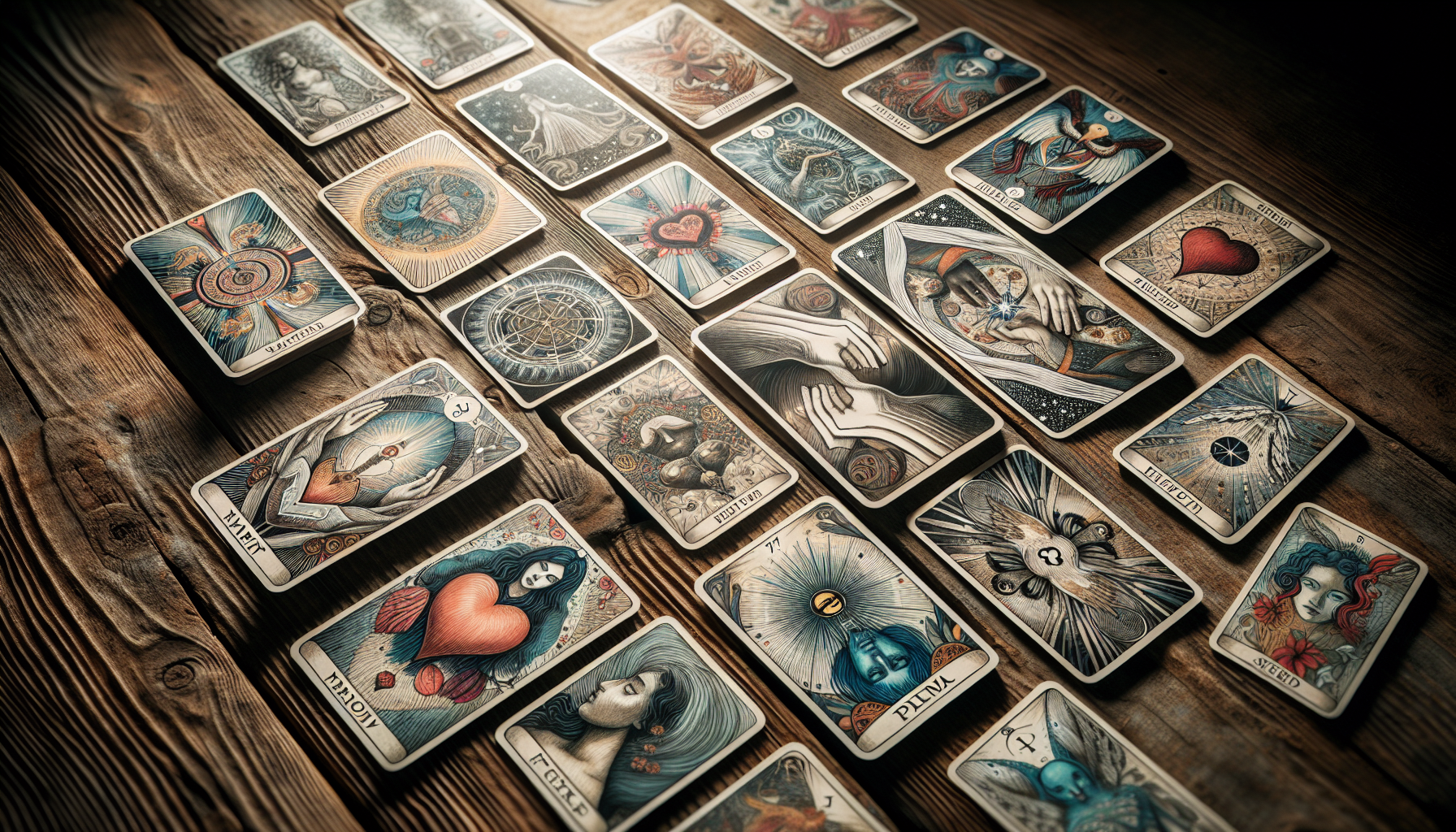 Tarot cards depicting relationships and emotions