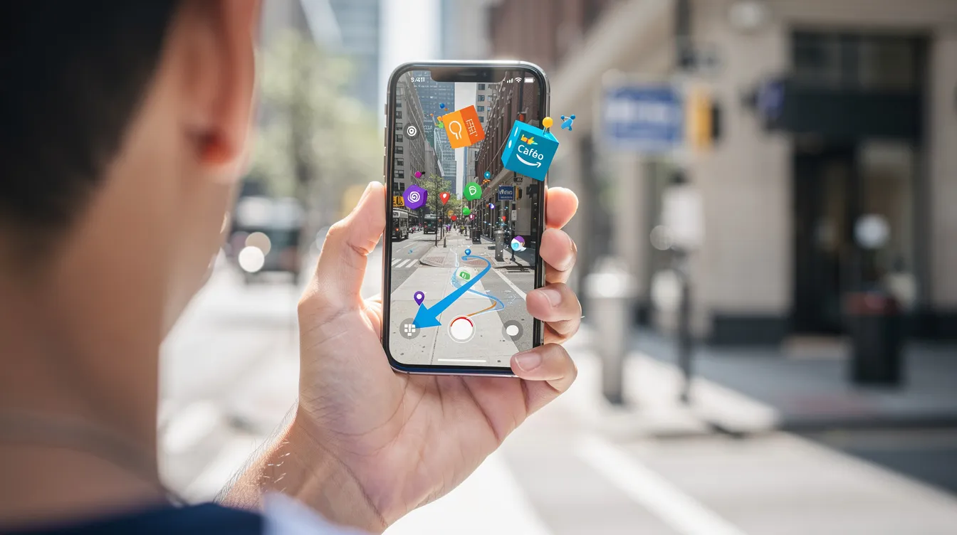 La imagen muestra a una persona sosteniendo un smartphone en el que se ve un filtro de realidad aumentada, que superpone gráficos llamativos a una escena del mundo real. Esta experiencia cautivadora ilustra cómo la activación de marca puede aprovechar la tecnología para crear interacciones memorables y vínculos emocionales con el público objetivo.
