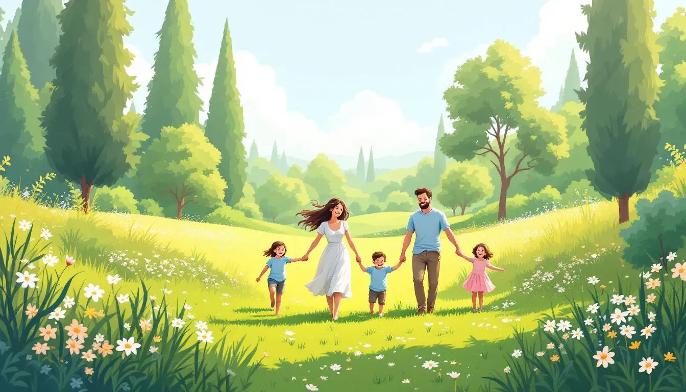 A beautiful outdoor family photoshoot location with greenery and open space.