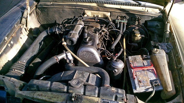 car engine, engine compartment, old