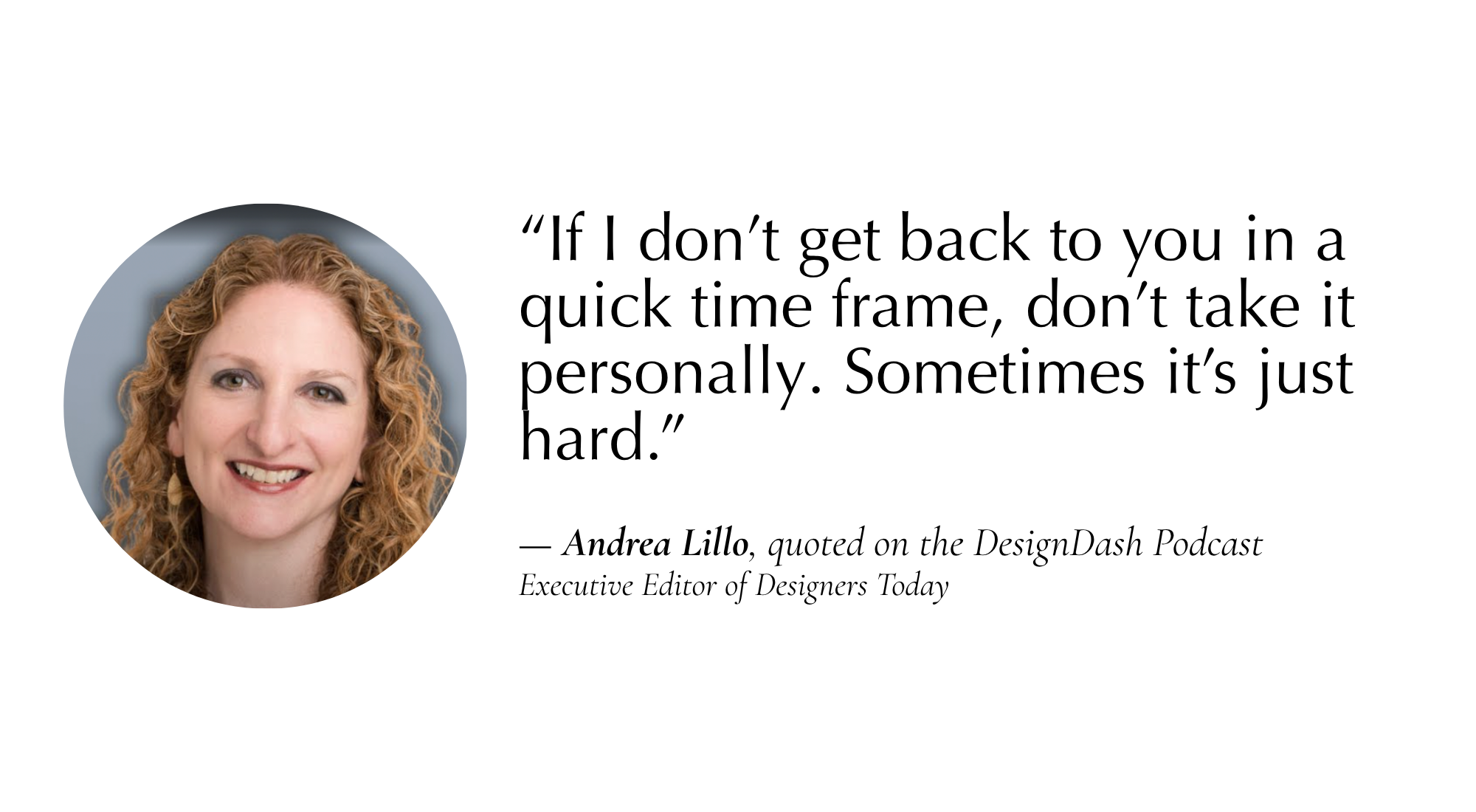 a quote from Andrea Lillo with her headshot in a bubble to the left of the text