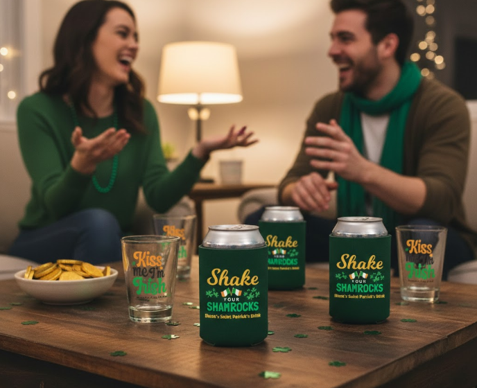 Small house party can coolers & shot glasses