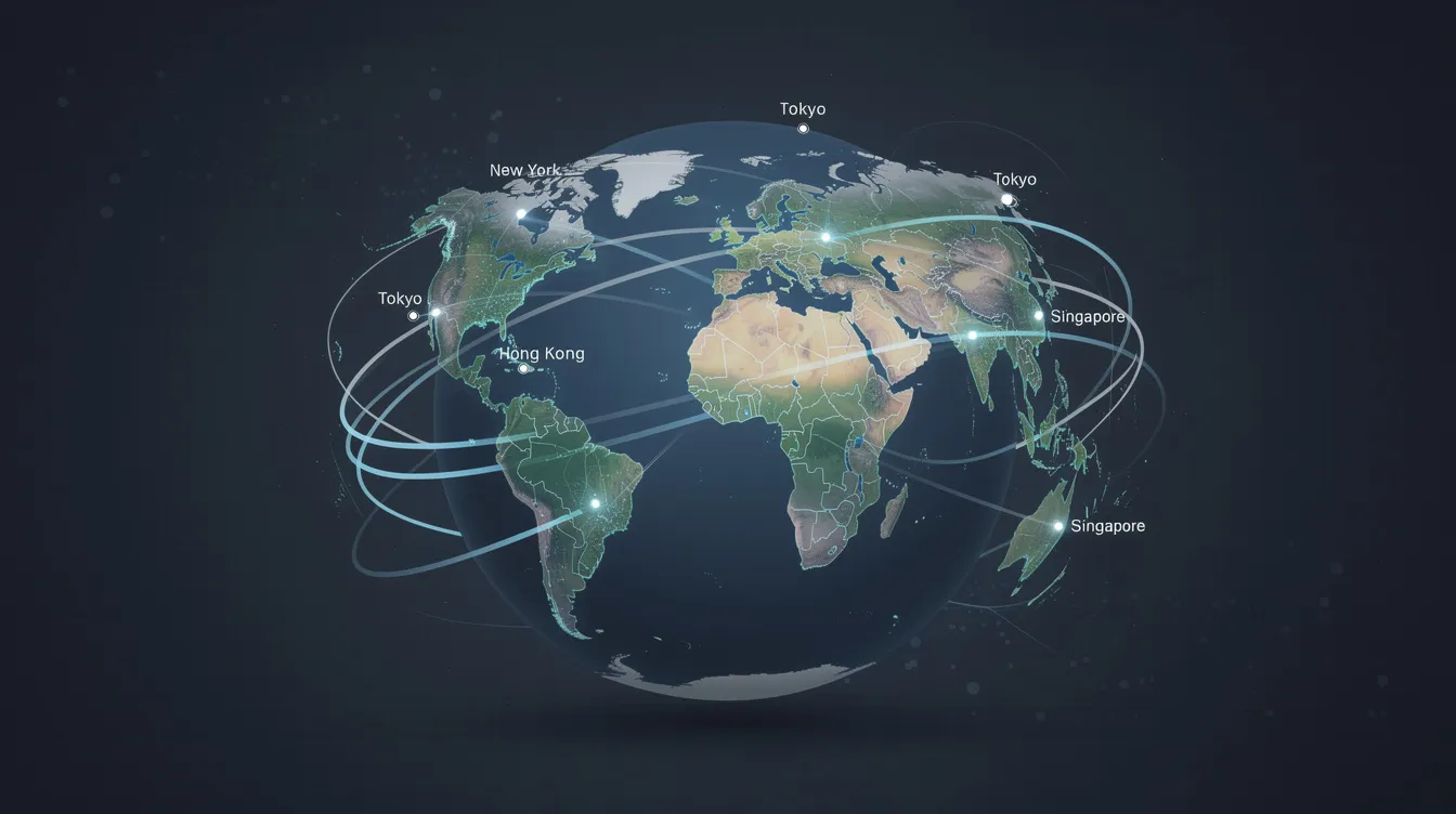 The image depicts a globe interconnected with abstract lines that represent international payment flows linking major financial cities, highlighting the role of financial institutions and banking infrastructure in global transactions. This visual symbolizes the importance of embedded finance and banking as a service (BaaS) in facilitating cross-border payments and enhancing customer experience in the financial services sector.