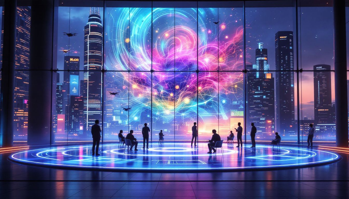 Ein ansprechendes Bild fortschrittlicher KI-Technologien in der Geschäftsautomatisierung, das maschinelles Lernen und Computer Vision zeigt.