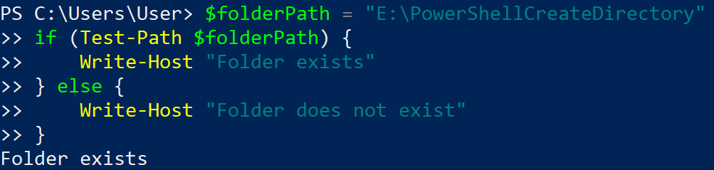 Checking if a directory exists in PowerShell