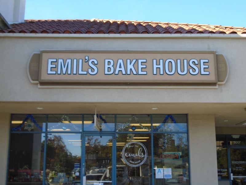 Emil's Bake House storefront sign at the Shops at Kanan Village.