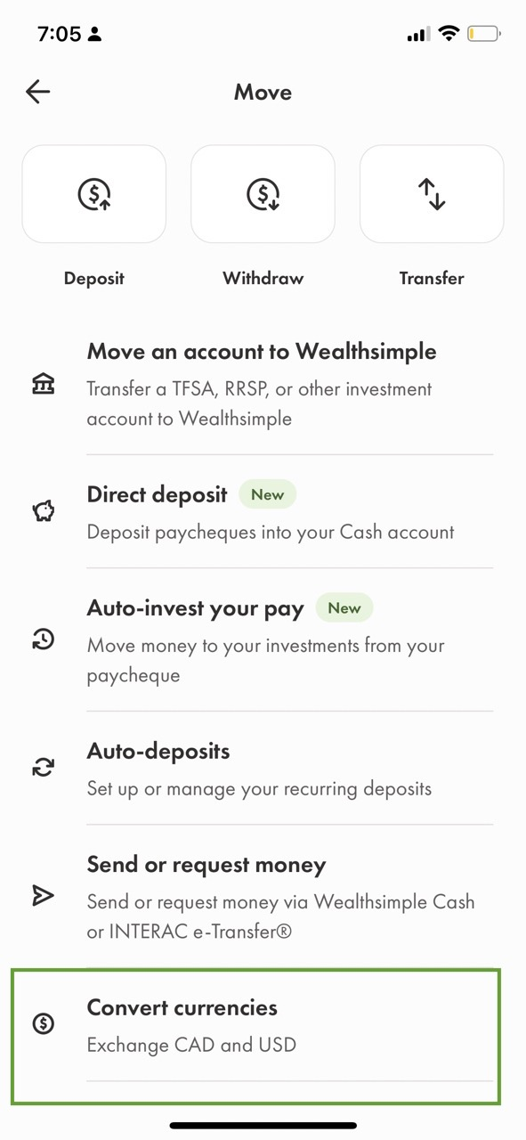 Move Tab on the Wealthsimple Trade App