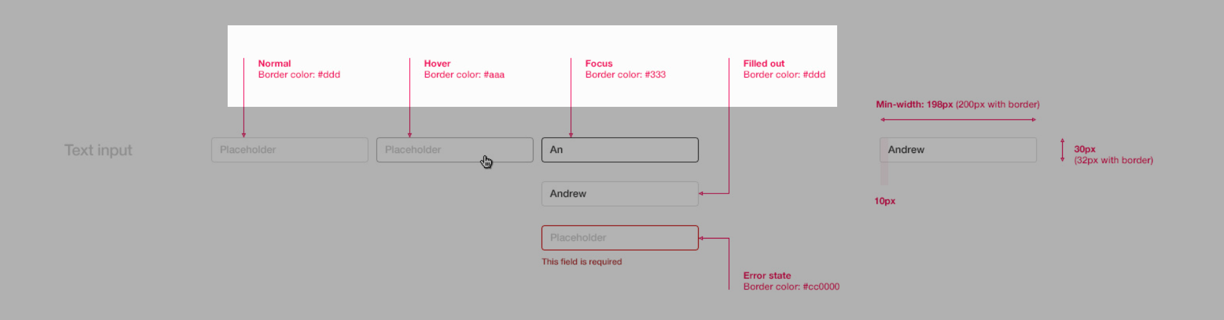 Specs with detailed color codes