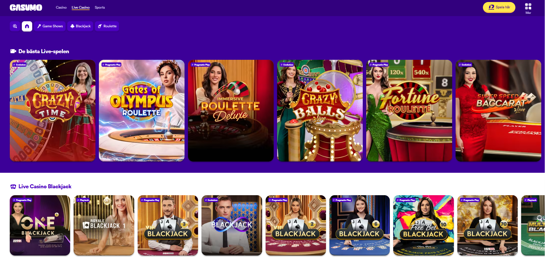 Live casino hos Casumo