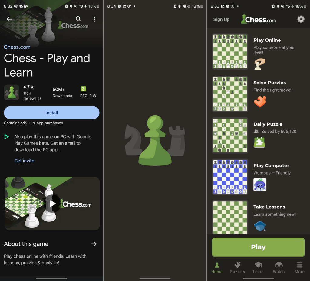 "Chess - Play and Learn" app screenshots