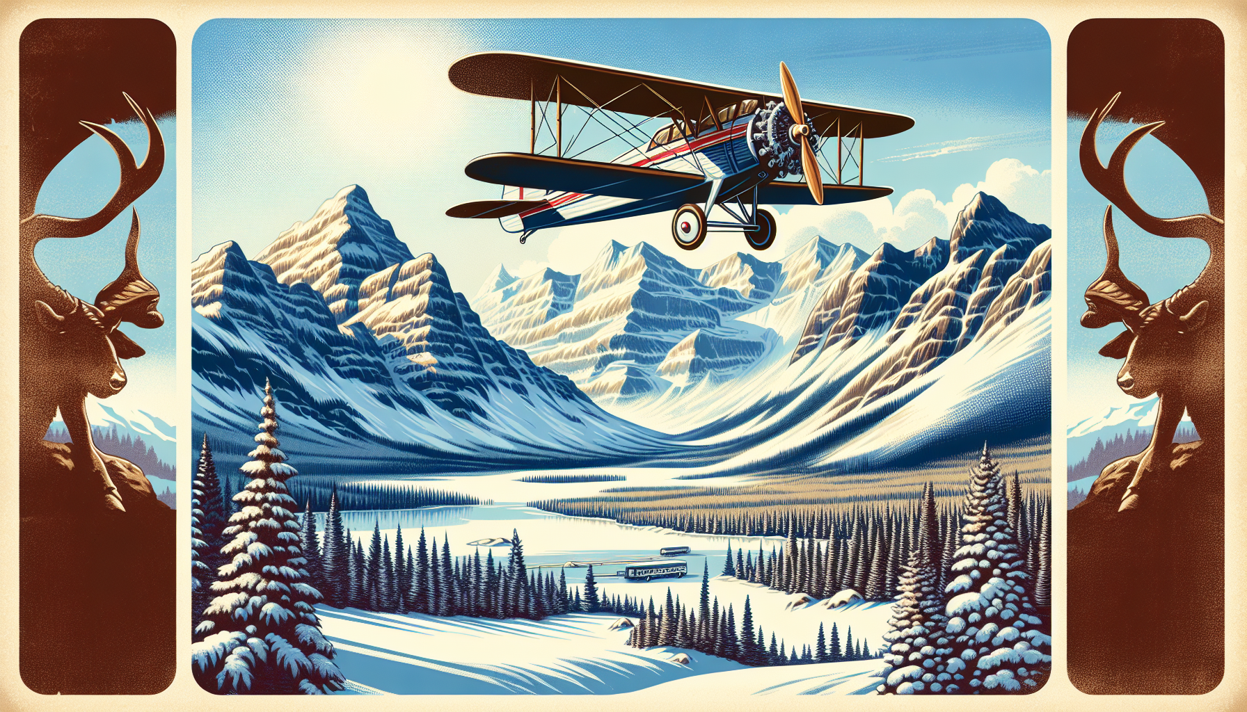 An illustration depicting the early years of Alaska Airlines, highlighting its founding in 1932.