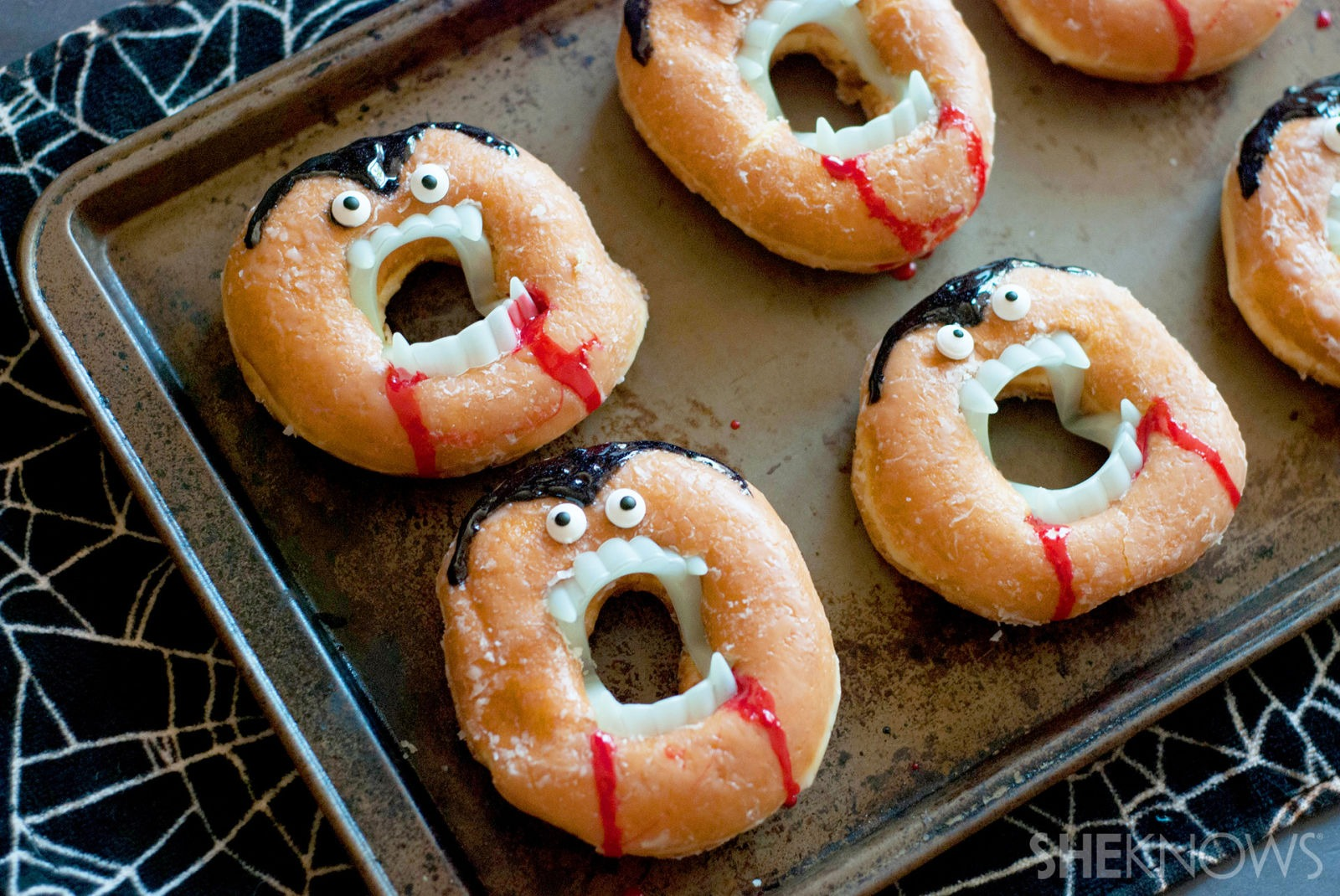 vampire donuts may contain powdered sugar and chocolate bark, happy halloween