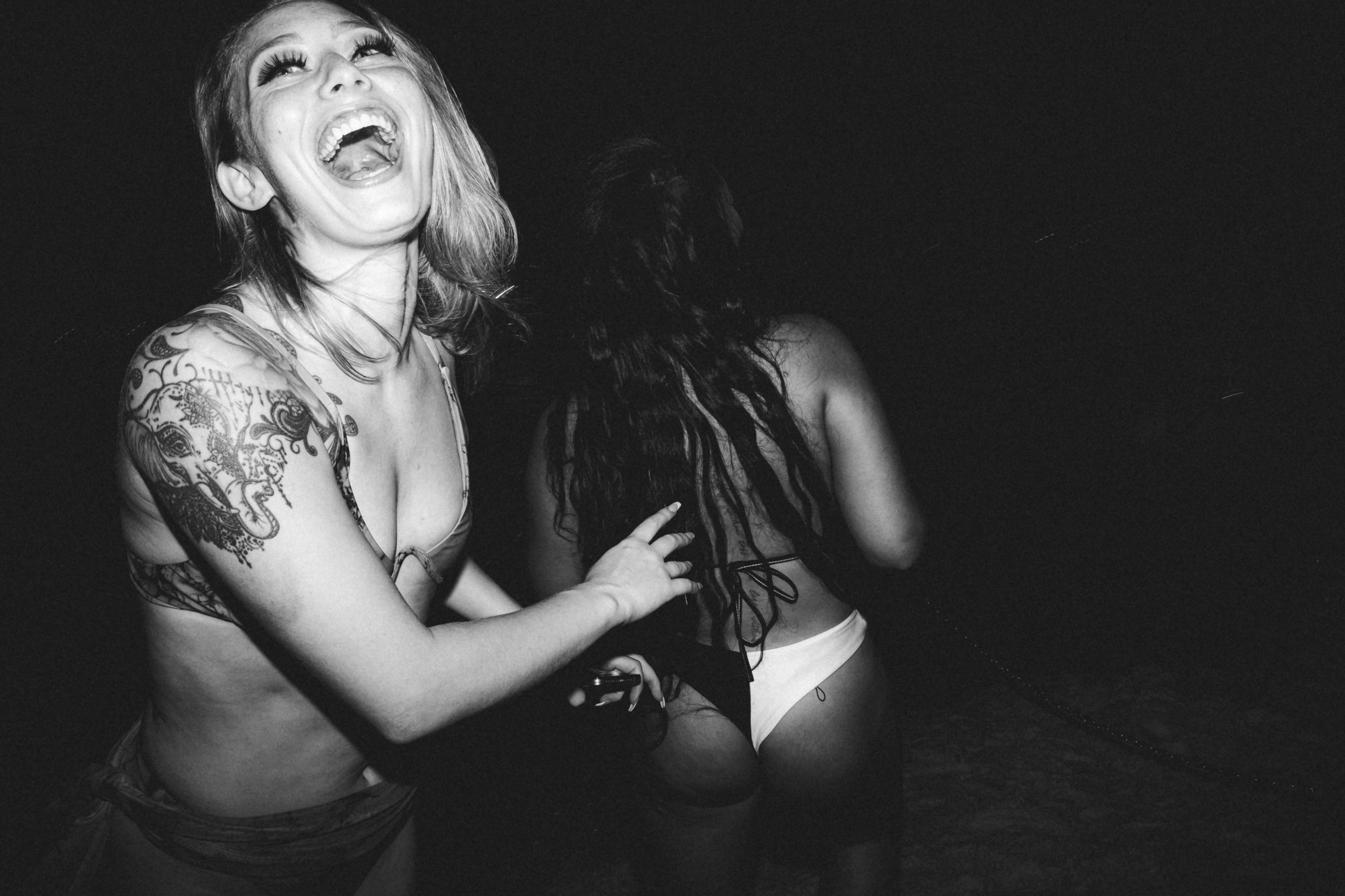 girl in her underwear laughing