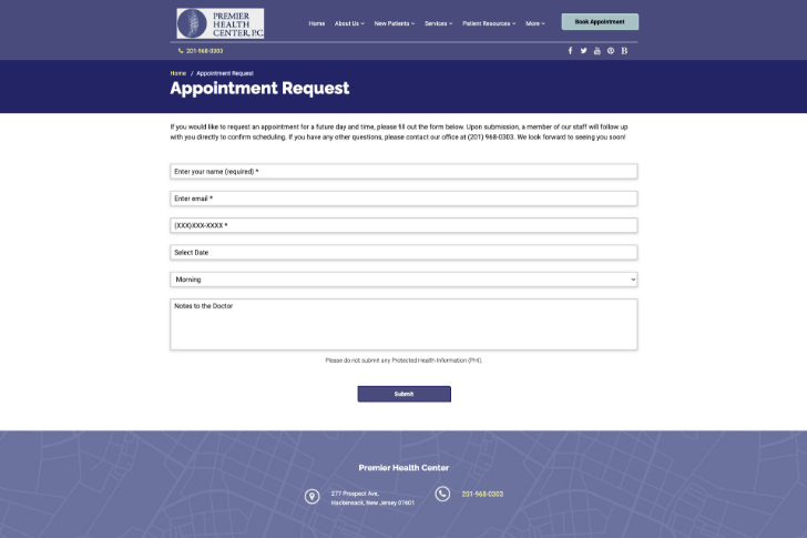 Chiropractic Website Design Appointment Request Form