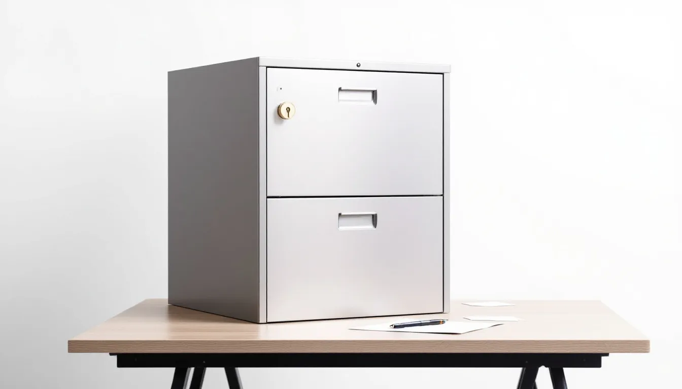 An illustration of a locked filing cabinet symbolizing privacy concerns related to public records.