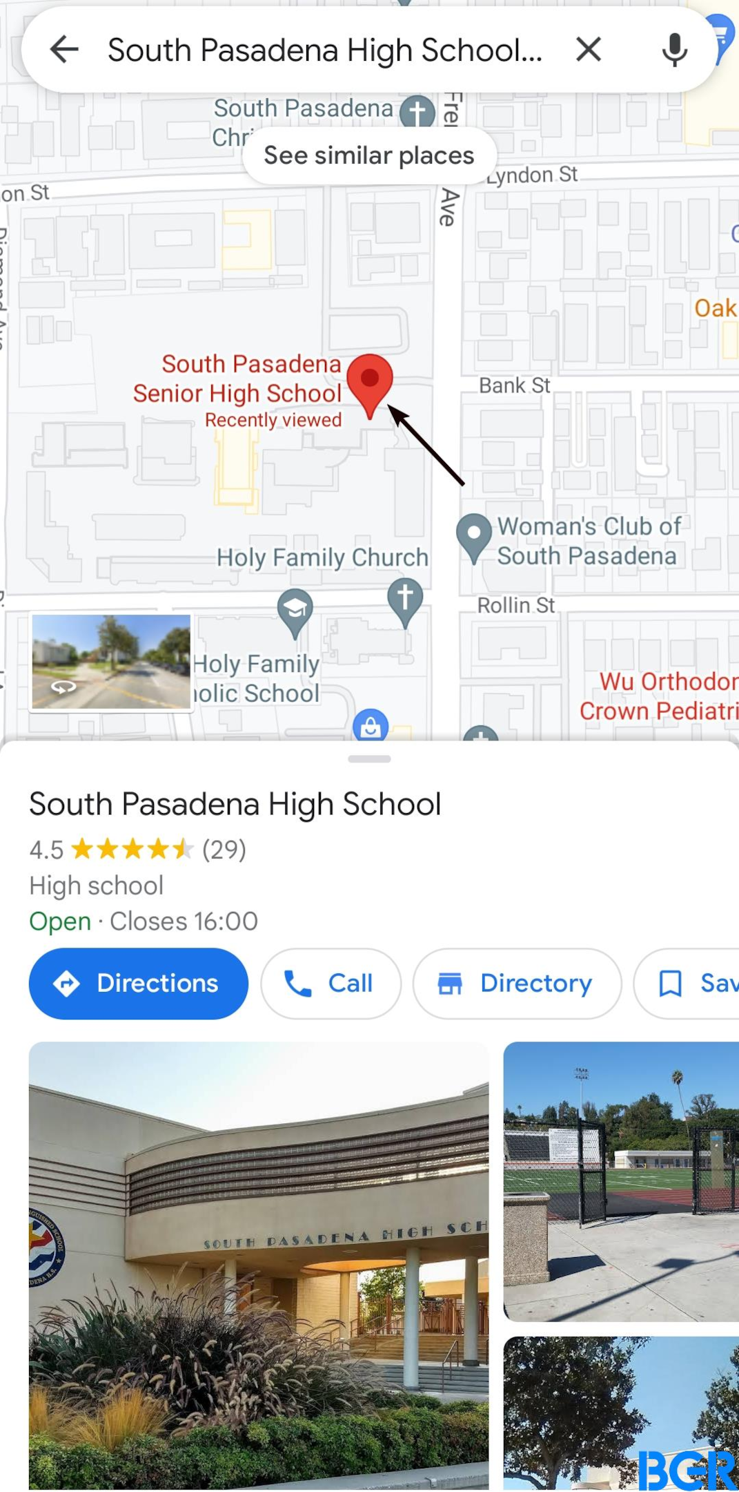 Dropped pin after searching for a place on Google Maps