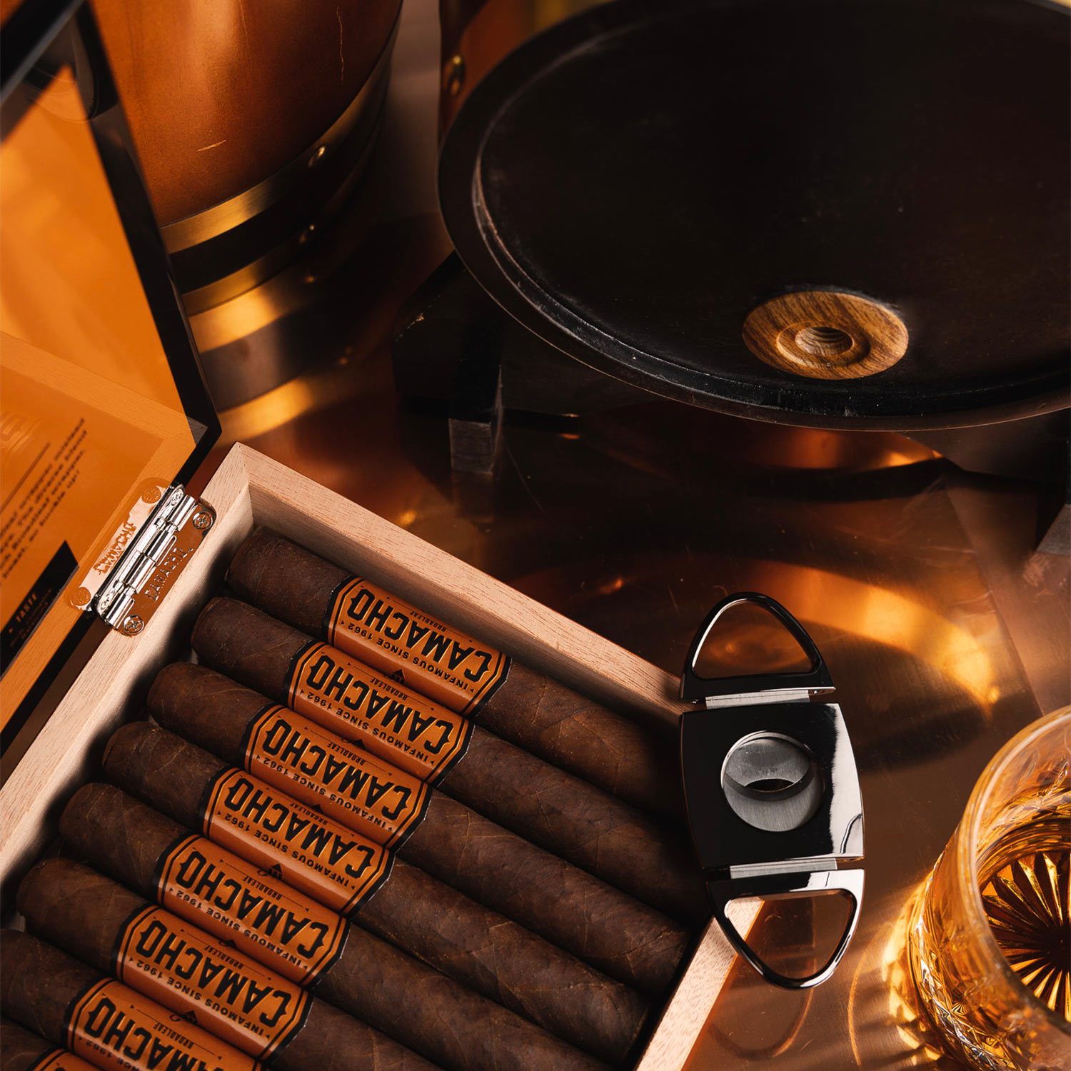 A Camacho Broadleaf cigar with a Honduran Broadleaf wrapper and a Dominican Tobacco filler