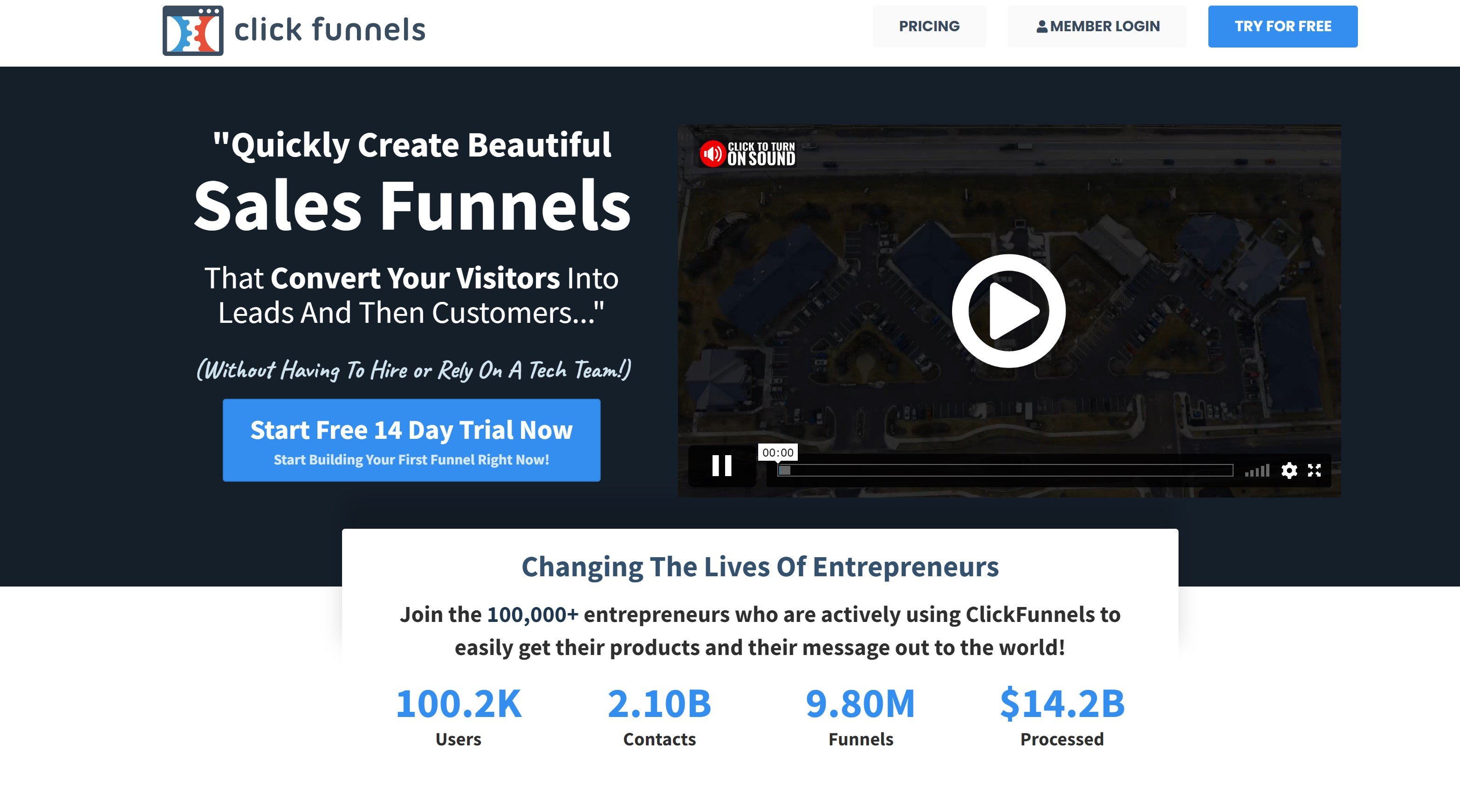 Clickfunnels homepage