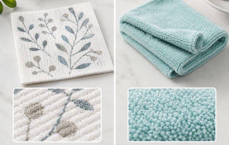 Texture of Swedish dishcloth vs Microfiber cloth