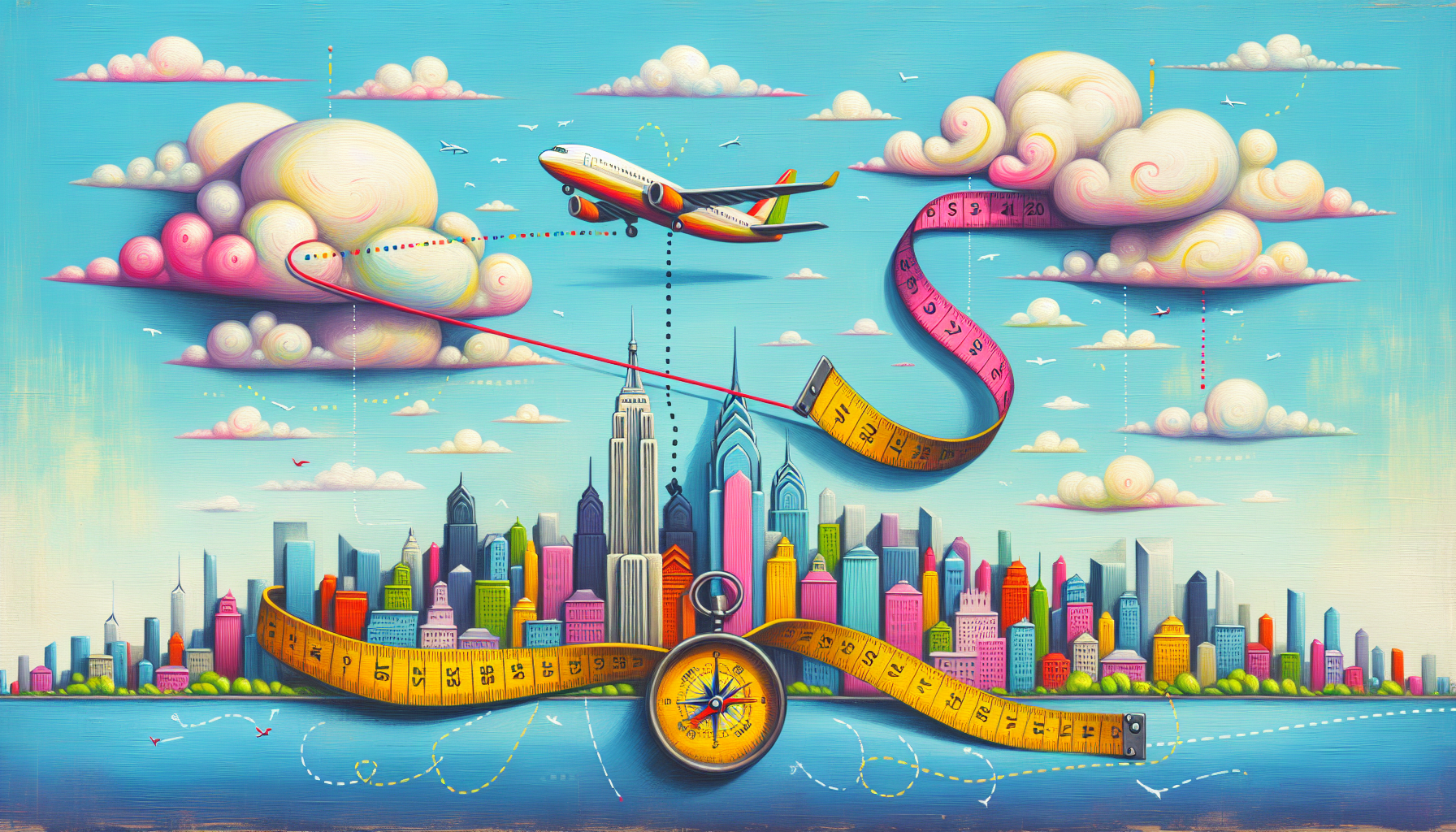 An illustration depicting distance and travel logistics for flights from New York to Philadelphia..