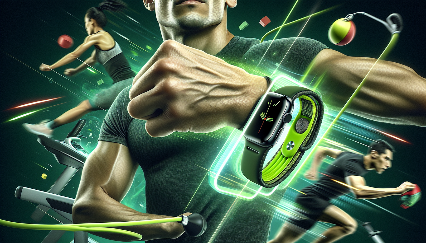 Apple Watch with a sport watch band in a fitness setting