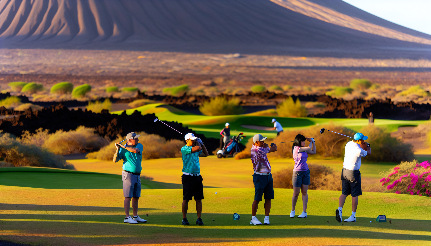 Golfers enjoying a game at the picturesque Parque Valle del Sol with volcanic vistas