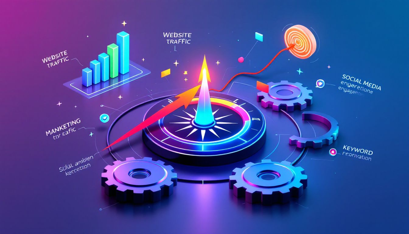 An infographic measuring SEO success metrics and performance indicators.