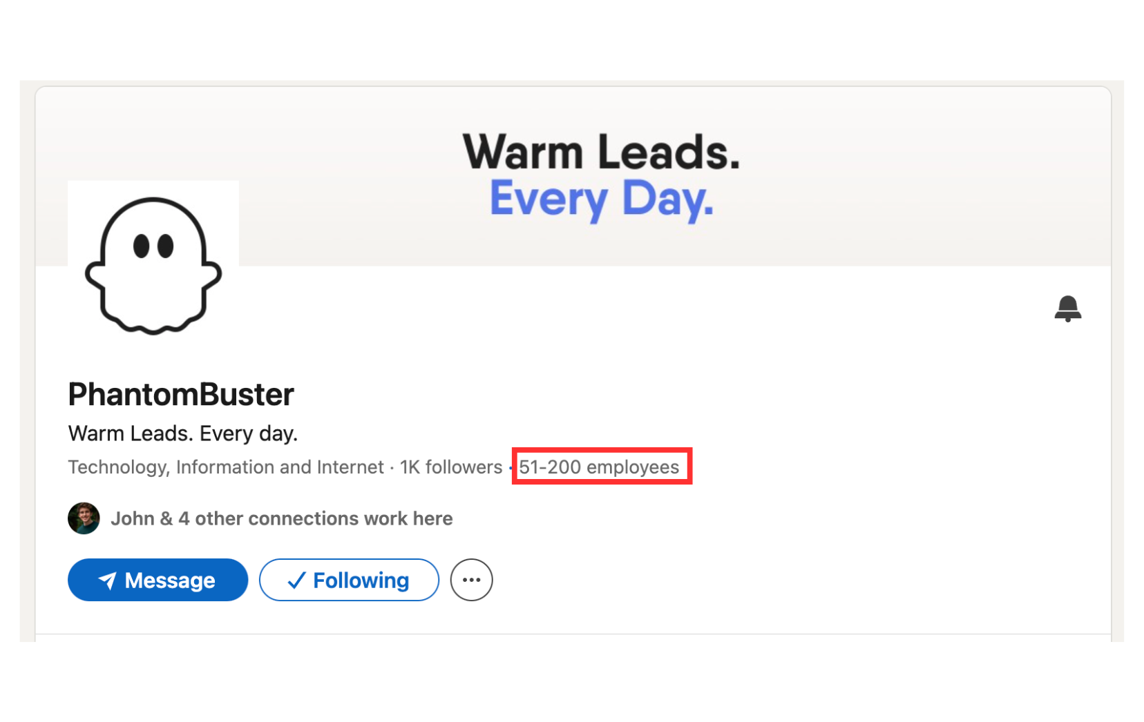 LinkedIn company page showing employee count