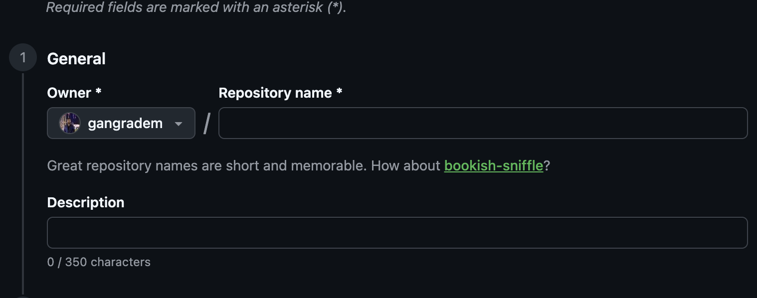 Your username is listed next to the Repository Name input field