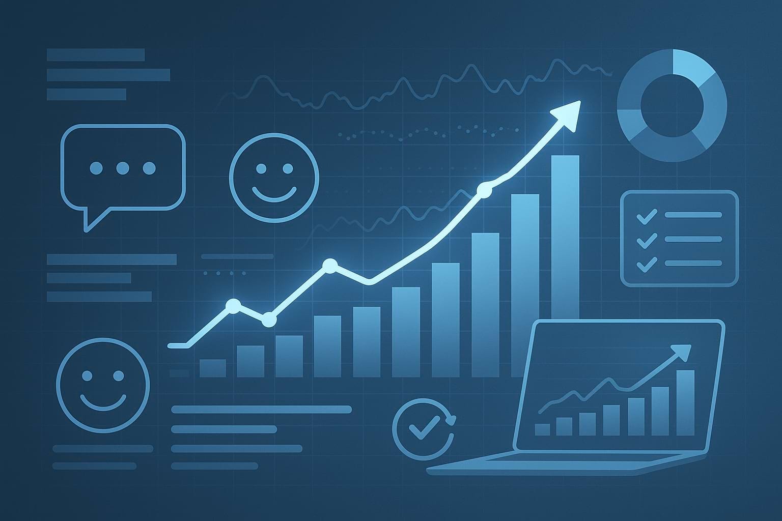 Client satisfaction analytics visualization showing data-driven growth and communication insights.