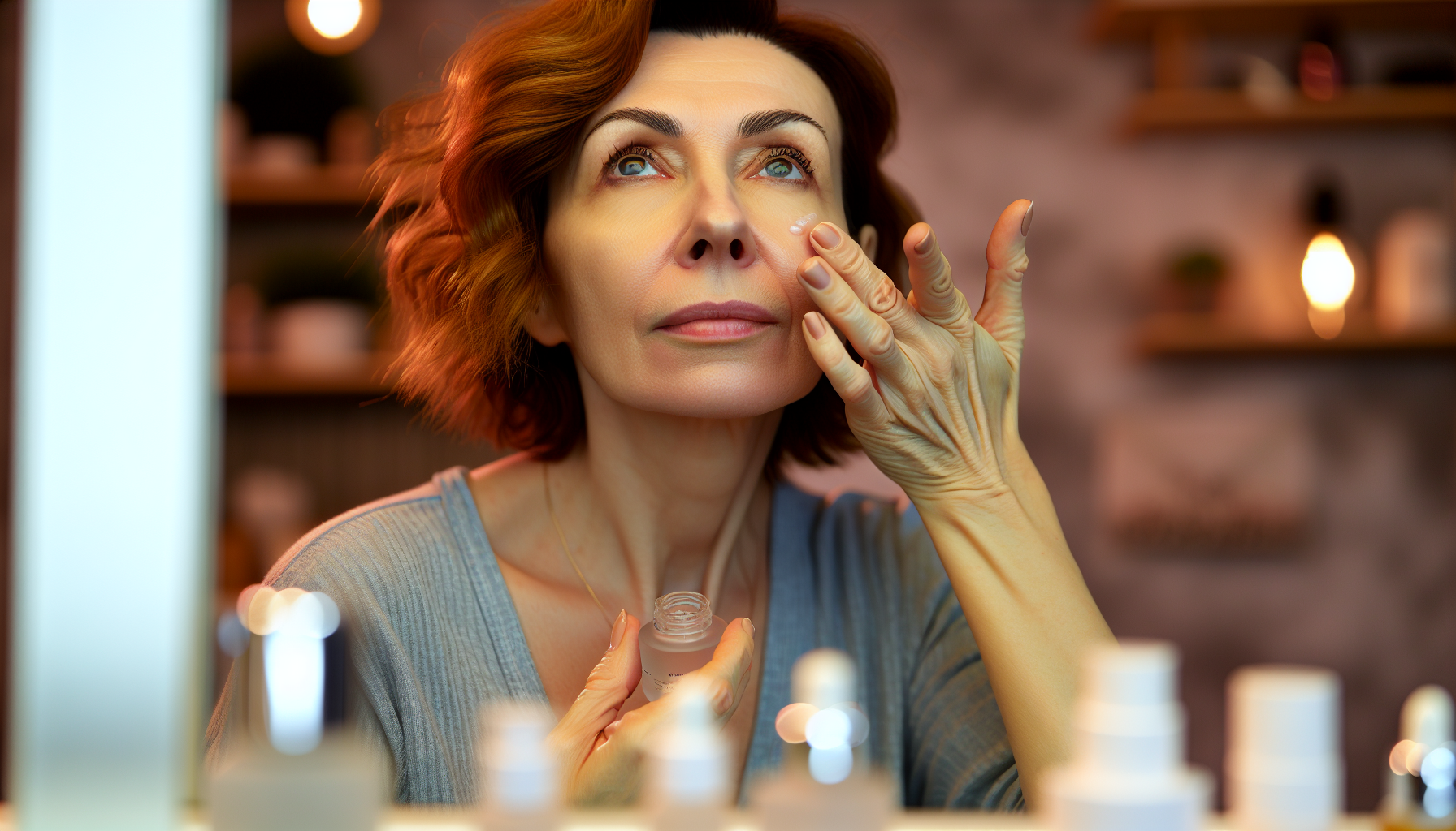 Woman applying hyaluronic acid serum on her face