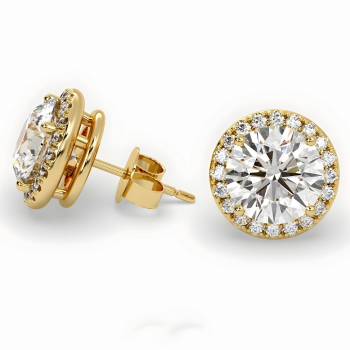 Halo stiliaus auskarai su deimantu apsupti smulkiais deimantais – topdiamonds.online