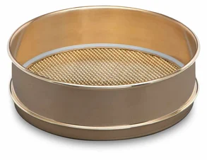 Illustration of a brass test sieve frame, emphasizing its affordability and corrosion resistance