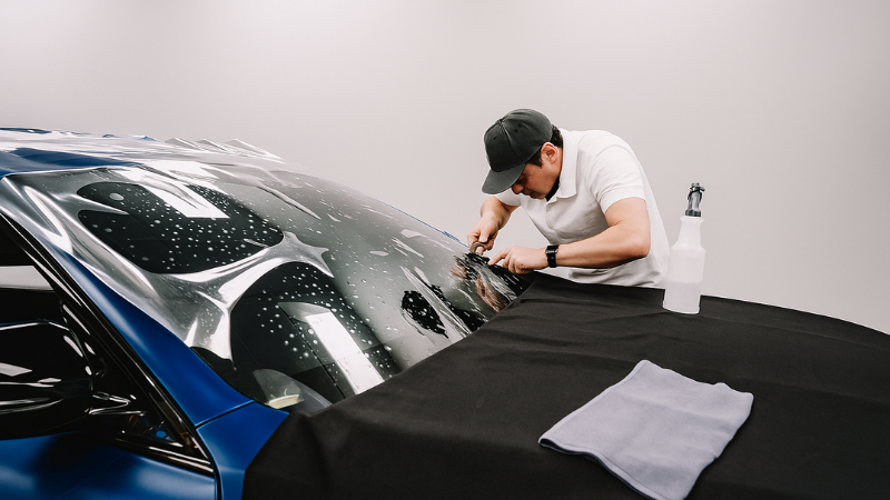 image showing windshield installation process for optical clarity of car owners