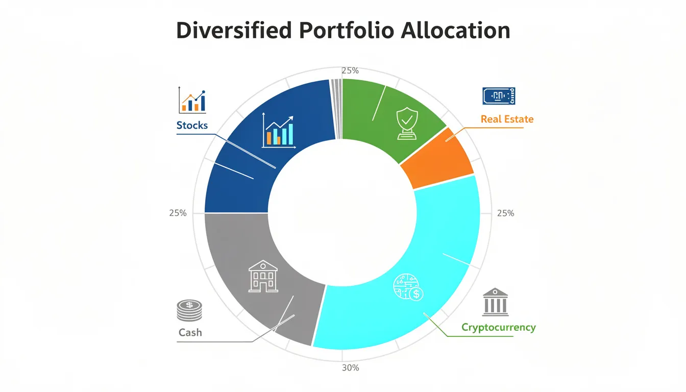 portfolio allocation - institutional investors - institutional adoption - asset class - institutional capital - hedge funds - pension funds - corporate treasuries – bitcoin – blockchain – blockchain technology – crypto assets – digital assets - ethereum The image depicts a portfolio allocation visualization, highlighting the integration of cryptocurrency as a key component of a diversified investment strategy. This representation illustrates how institutional investors are increasingly embracing digital assets within their portfolios, reflecting a significant shift towards institutional adoption in the crypto markets.