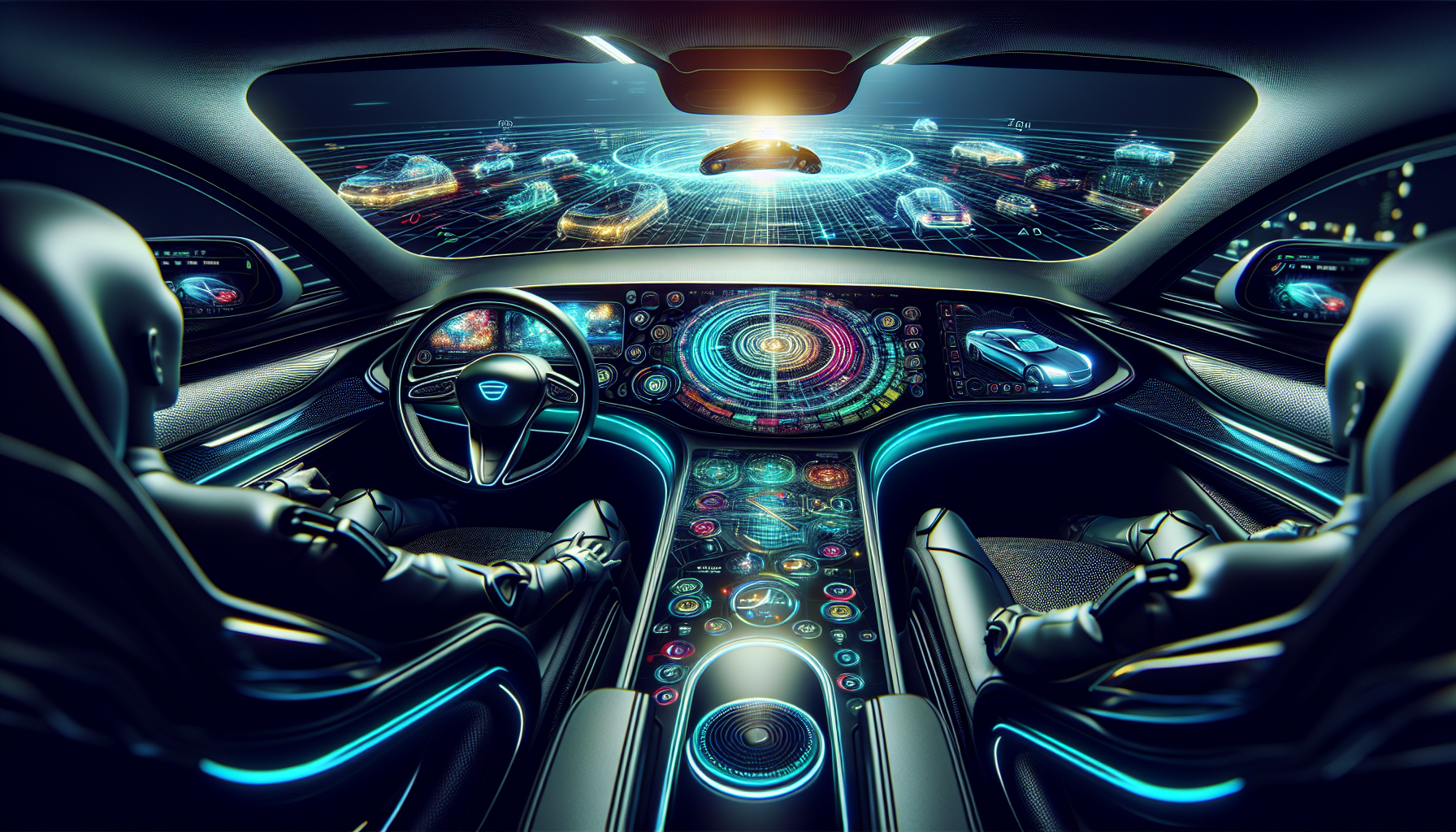 Artistic representation of high-quality graphics and display features powered by automotive processors