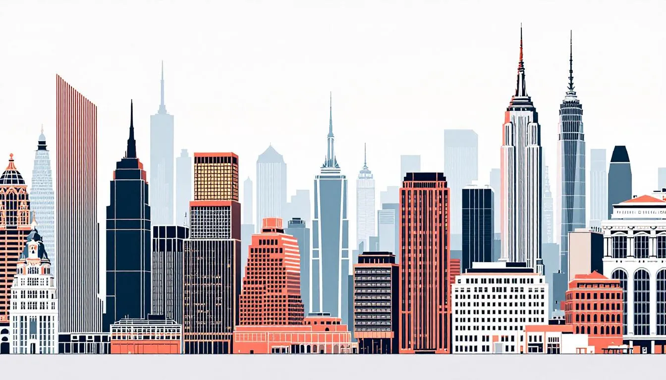 A collage of iconic buildings designed by top architecture firms in New York, highlighting career opportunities in the sector.