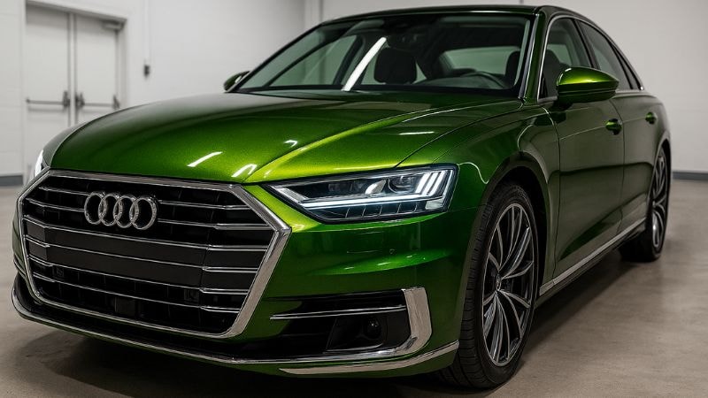 Audi wrapped in green metallic wrap