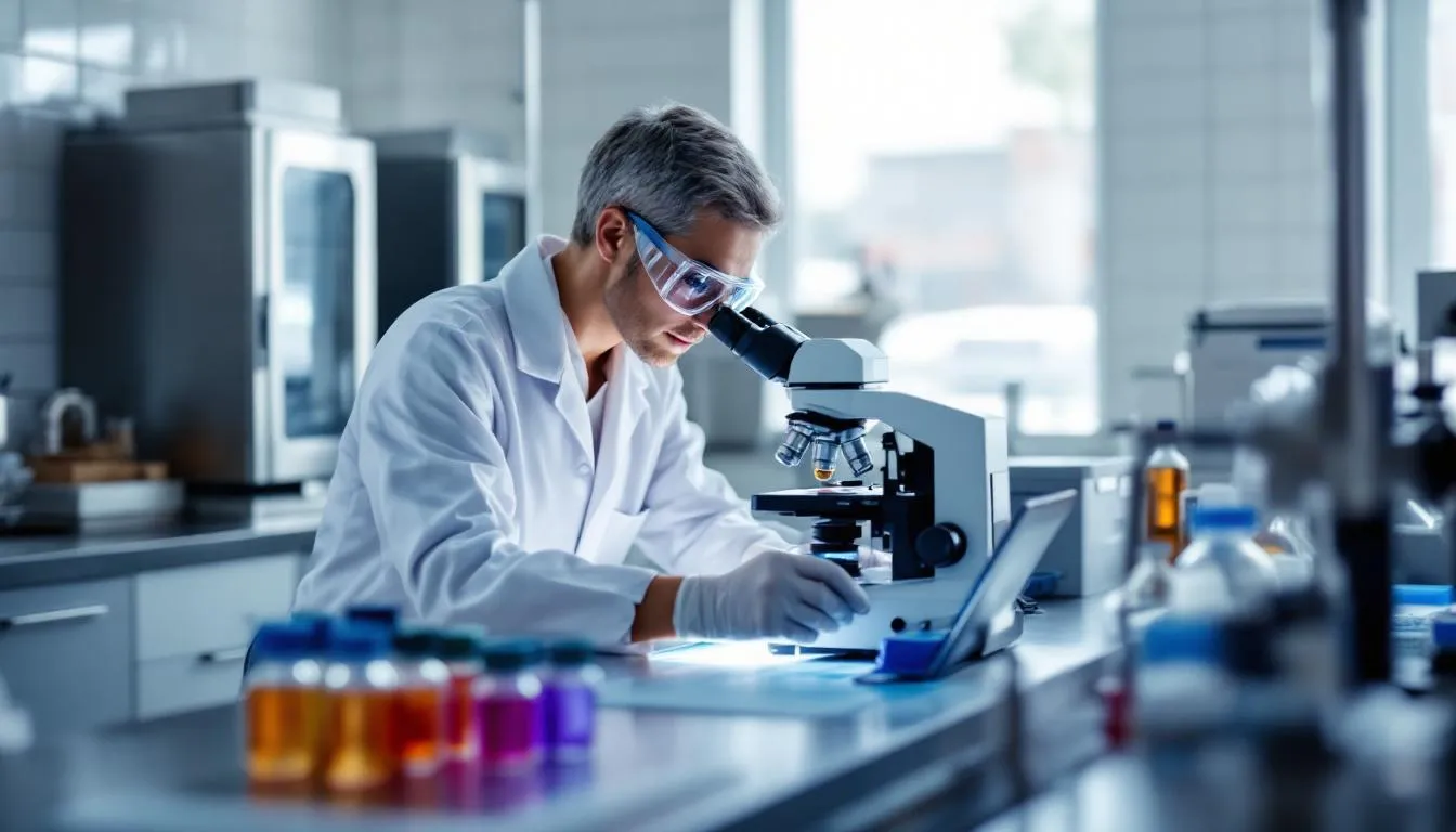 A healthcare professional is examining patient samples in a laboratory setting, focusing on the diagnosis and control of infectious diseases. This environment is crucial for understanding the incubation periods of various infections, which can last from a few hours to several weeks, impacting disease prevention and public health strategies.