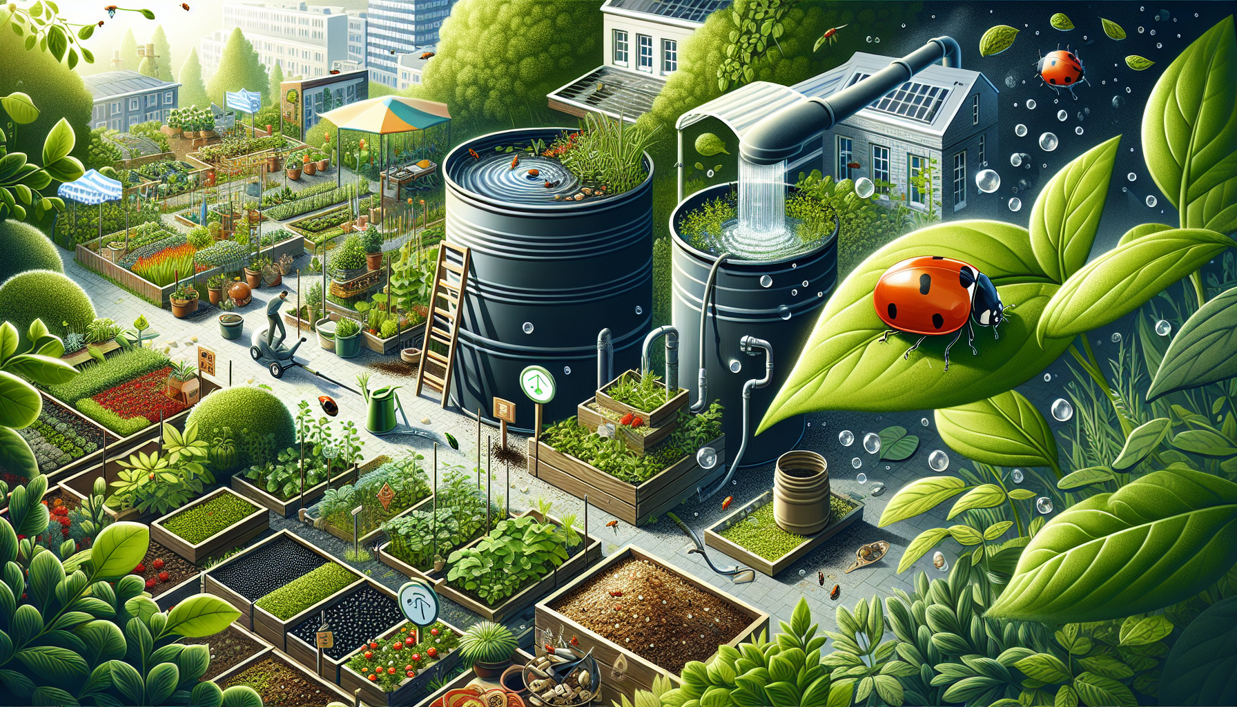 Illustration of sustainable urban gardening practices