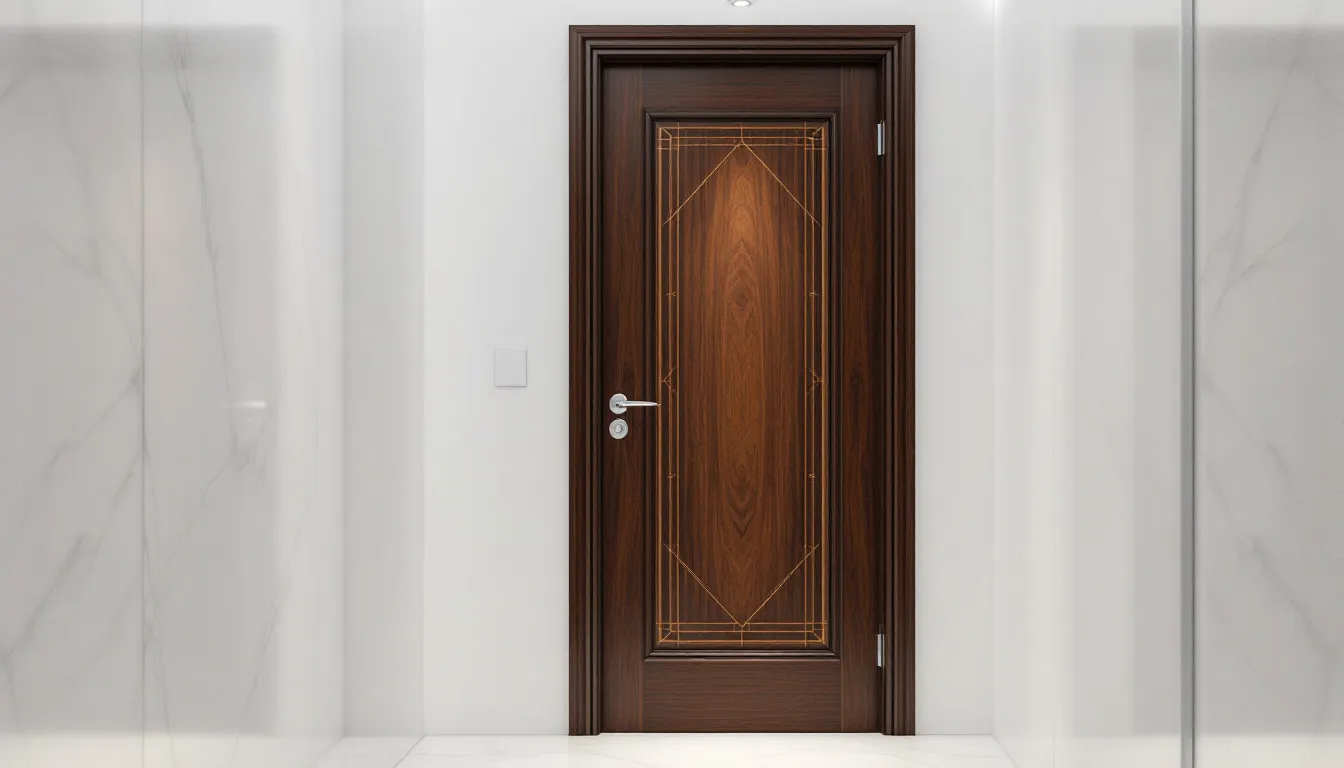 A classic hinged bathroom door showcasing traditional elegance.