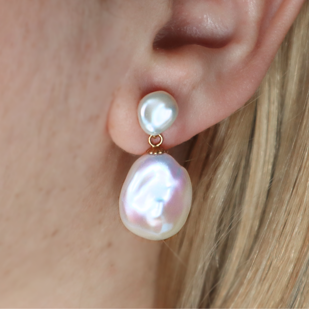 Pearl drop earrings with large baroque pearls