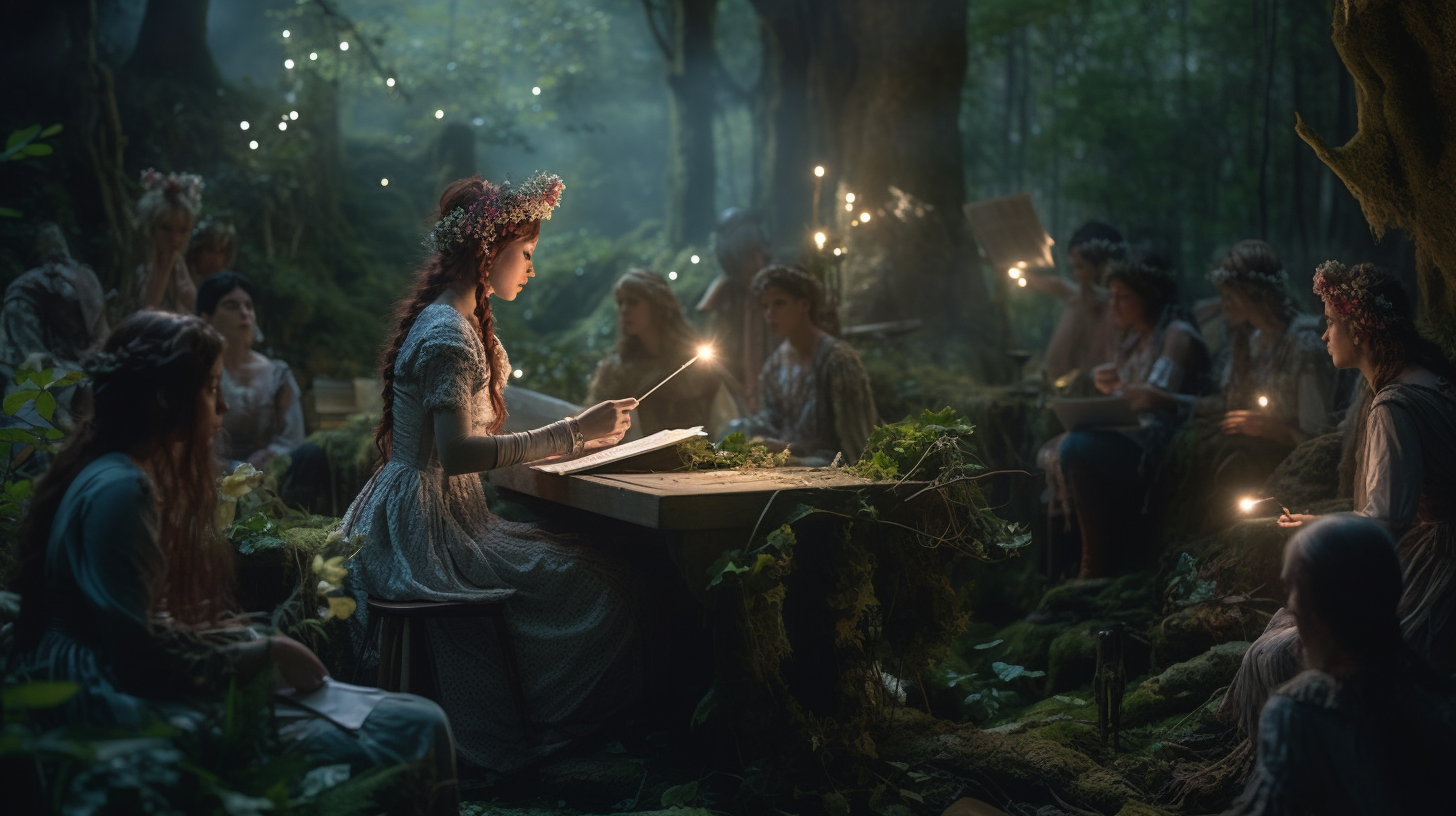 a fairy teaching essential oil magic in the forest