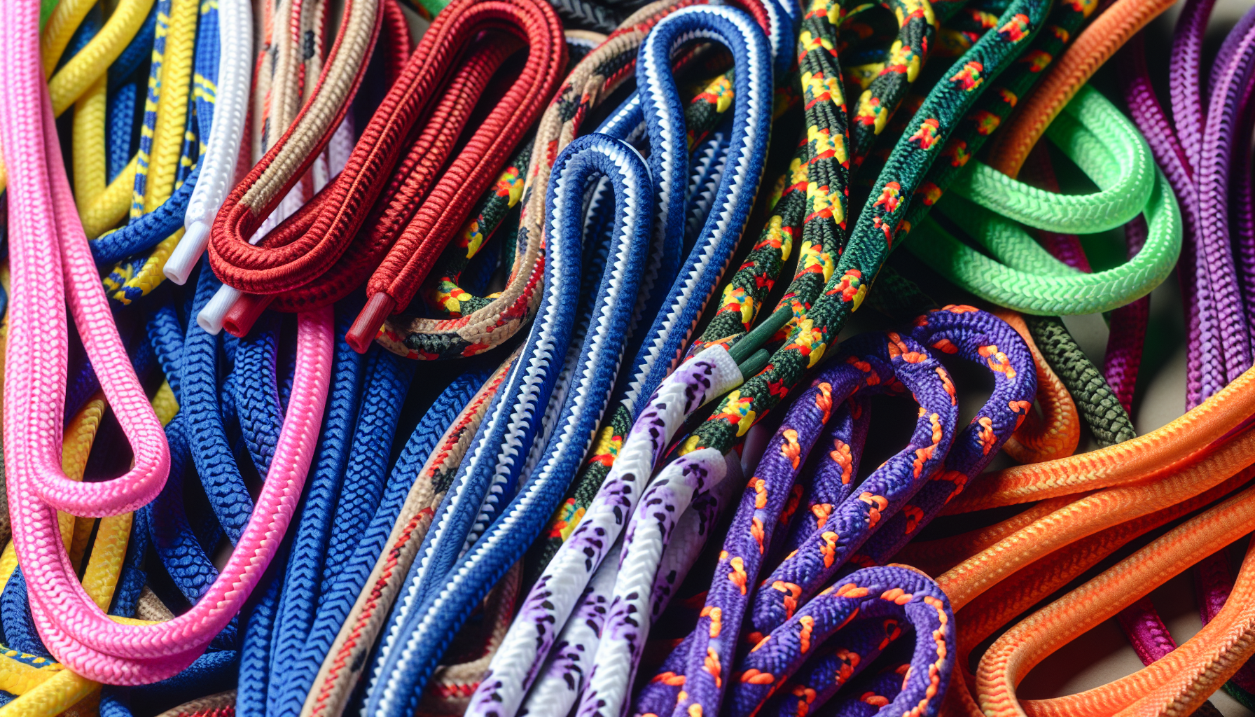Variety of colorful rope laces for sneakers